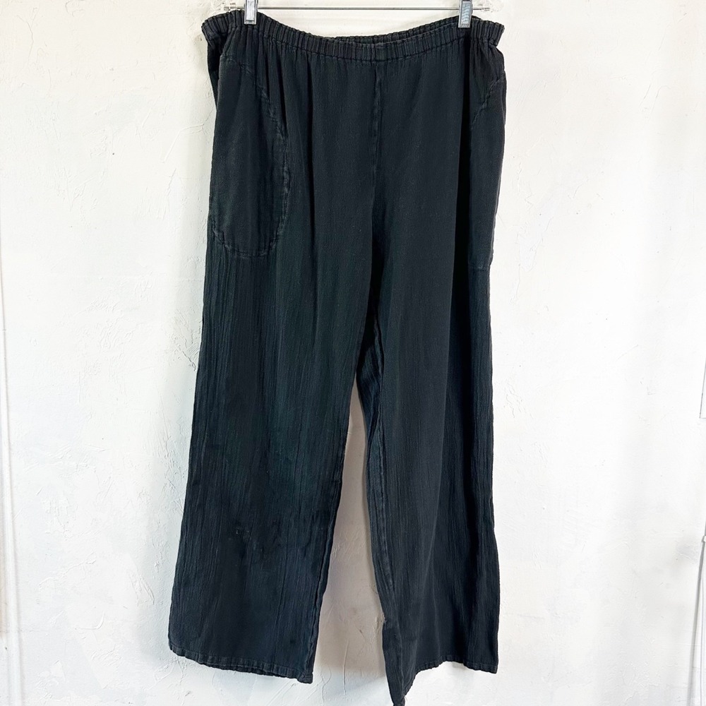 Abaca Cotton Gauze Flowy Wide Leg Flare Pants Boho Beachy Blac Medium Size 2